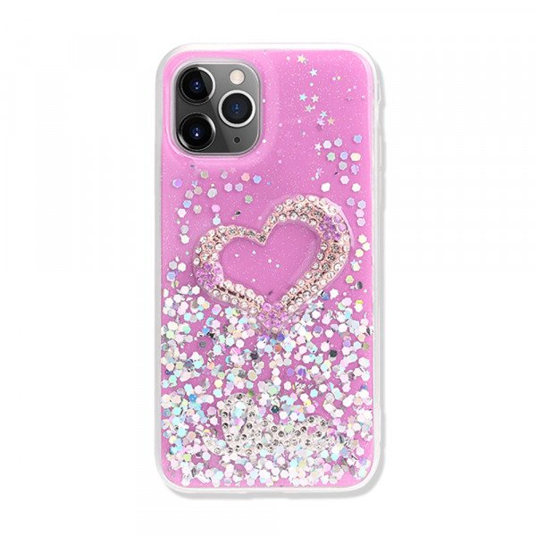 Wholesale Love Heart Crystal Shiny Glitter Sparkling Jewel Case Cover for iPhone 12 / 12 Pro 6.1 (Hot Pink)